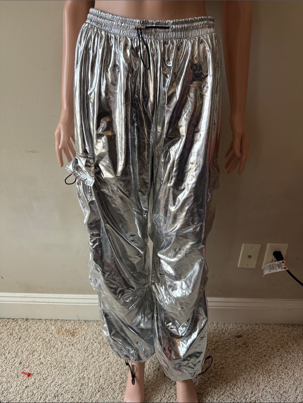 SHEIN Metallic Silver Cargo Joggers